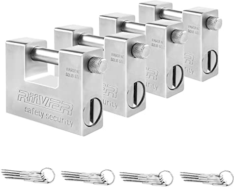 Youyijia 4PCS Container Padlock 94mm Heavy Duty Padlock Lock Waterproof 20 Keys for Garage Warehouse Shipping, Container, Garage, Shed, Motorbike, (Silver)