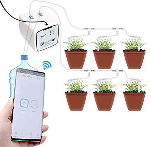 Hidyliu WiFi Bewässerungstimer Universal WiFi Indoor und Outdoor Smart Bewässerungsgerät Garten Tropfbewässerung Timing Controller(Pumpe mit 20 Gläsern)