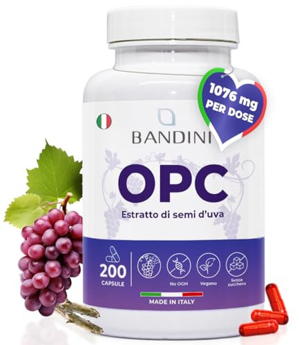Bandini® Traubenkernextrakt 200 Kapseln für 3 Monate | Hochdosiert mit 95% OPC je Kapsel | Höchster Gehalt nach HPLC | Aus italienischen Weintrauben | 1052mg Extrakt mit 999,4mg OPC + 24mg Vitamin C