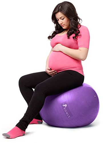 ROMIX Schwangerschaftsball, 55 cm, 65 cm, 75 cm, Anti-Burst, extra Dicker Gymnastikball mit Pumpe, Fitness Swiss Gym Yoga-Ball für Wehenstabilität, Pilates, Gleichgewicht, Geburtsball - Violett