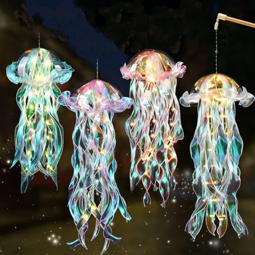 Gobesty Jellyfish Light, Jellyfish Lamp, Creative Jellyfish Shape Lamp, Battery Powered Bright, Jellyfish Garden Lights,Decorative Lamp for Ocean Theme Party Yard Landscape Garden Ornaments(4 Pack)