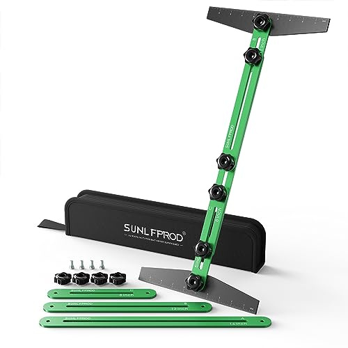 SUNLFPROD Stair Tread Template Tool - Solid Stair Tread Gauge Stair Jig Stair Measuring Tool Stair Gauge Jig Stairs Template Tool for Stair Step Scribe Tool Shelf Template Projects (Green-Gray)