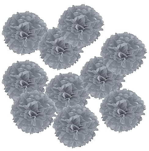PATIKIL 6 Fazzoletto Pom Poms Fiori, 10pz Carta Fiore Palla per Matrimonio Sposa Doccia Compleanno Addio Nubilato Festa Sfondo Decorazione, Grigio