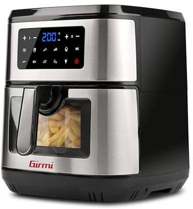 Girmi FG89 EcoFrit XXL Friggitrice ad Aria con Finestra, Capacità 9,2 Lt, 2150 W, Doppia resistenza, Timer, Display digitale, 9 programmi, Ricettario incluso, BPA/PFOA Safe, Acciaio/Nero