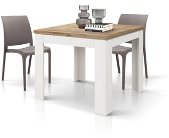 PAZZO DESIGN Tavolo Allungabile Marta, Piano Rovere Rustica, Gambe Bianche, Cucina, Soggiorno, Made in Italy, 90 x 90 x H79 cm - id_1992