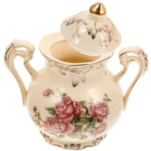 Ciieeo Tarro De Cerámica Azucarero Harinero De Cerámica Vintage Para Cocina Color Rosa Tapa y Doble Asa Para Almacenar Dulces y Especias La Despensa o Mesa De Comedor