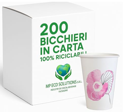 Generico Mecup Bicchieri in Carta, Bicchieri Monouso, 200 Pezzi, Tazza Caffè 200 ml, Usa e Getta, Per Bevande Calde e Fredde, Design Elegante, Igienici, Biodegradabili. Fantasia: Fiore Rosa