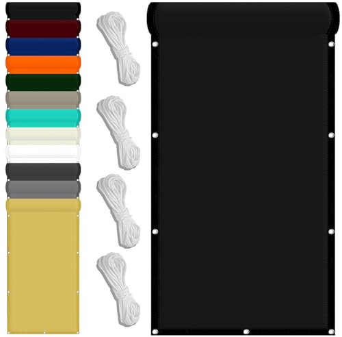 Sonnensegel mit Öse 80 x 200 cm PES Windschutz Sonnensegel Quadrat Uv-Schutz-Polyestergewebe mit Seil Ideal für Schwimmbäder Partys Und Outdoor-Aktivitäten, Schwarz