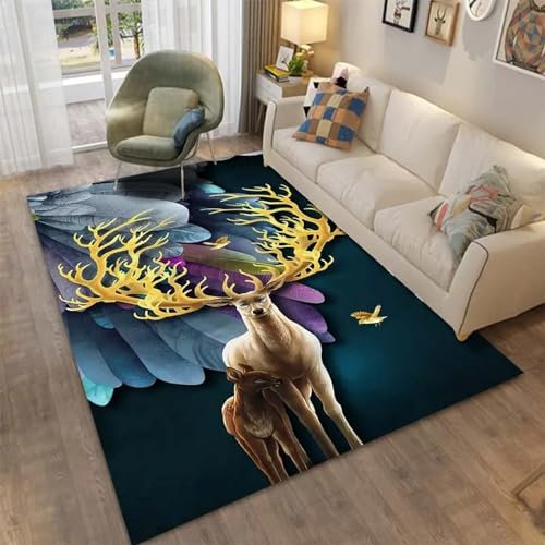 Kind Teppich 180 X 280 cm, Schlafzimmer Teppich, 3D Teppiche Wohnzimmer Teppiche Weich rutschfest Teppich Für Wohnzimmer Schlafzimmer Bettvorleger Elch Rentier Tier -5K4A7Q4Z8U2T7
