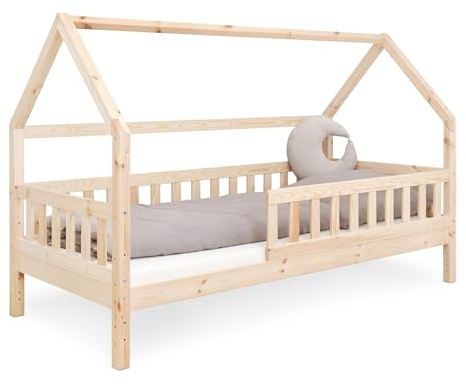 Ehrenkind® Hausbett Lille | Kinderbett mit abnehmbaren Rausfallschutz aus Massivholz FSC® zertifziert | Hausbett 80x160 | Kinderbett 80x160 Natur