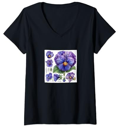 Damen Stiefmütterchen Blume Cottagecore Grafik T-Shirt mit V-Ausschnitt