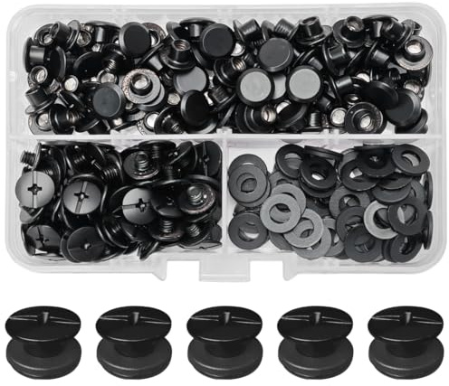 SHSMPXOY 90 Set Rivetti a Vite, M5 x 4 mm Rivetti Chicago, Viti Chicago Screws Chicago Book Viti,Viti Chicago di ricambio in Metallo per Borse, Libri, Collari, Zaini, Guinzagli per Cani (Nero Opaco)