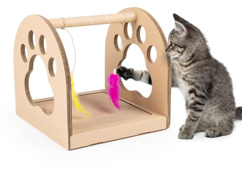 CanadianCat Company | Kratzpappe Timber - Kratzbrett mit Fangspiel für Katzen, Krallenwetzen | ca. 35 x 35 x 36 cm