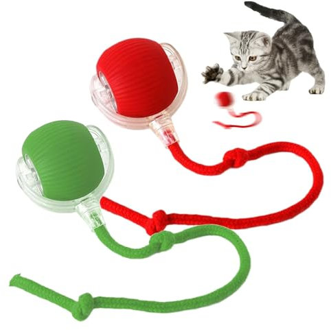 Rolling Ball,Interaktives Hundespielzeug Ball mit Schnur,Automatisch Rollender Ball für Kleine,Katzenspielzeug Elektrisch mit USB Aufladbar,Interactive Cat Toys Rolling Ball für Katzen Hunde
