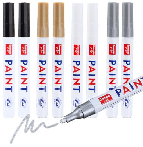Sxutop 8 Stück Lackstift Reifen Permanent Reifen Stift Weiß Wasserfest Reifenmarkierungsstift Weißer Reifenmarker Lackstift Dicke Spitze Weiß Lackmarker für Reifen Metall Karton Holz Steine (4 Farben)
