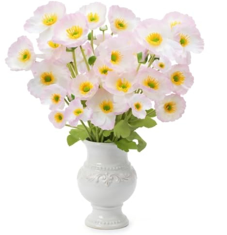 Zythrem 10pcs Artificiales de Amapola Rosa Pálido Flores Artificiales Decoración Flores Artificiales, Rama de Flores, Planta Artificial para Interior Exterior Bodas Jardin Balcón Ventana