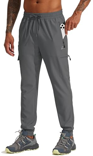 WILLIT Joggingbyxor för män, vandringsbyxor, resor, joggingbyxor, sportbyxor, lätta snabbtorkande utomhus, löparbyxor, vandring med dragkedjefickor, Mörkgrå, L