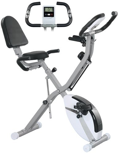 SPORTNOW 5-In-1 Foldable Exercise Bike for Home with 8-Level Magnetic Resistance, Upright/Recumbent Folding Stationary Bike with Arm Workout Bands, Heart Rate Sensor, Comfortable Seat Cushion, White