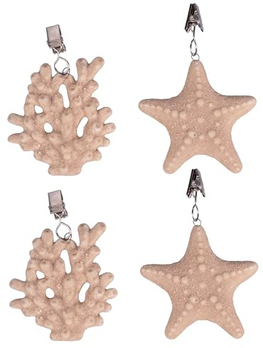 Set mit 4 Tischdeckenbeschwerern aus Keramik, Coastal, Sandfarben, Ozean