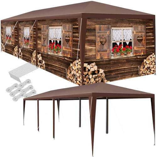 tectake® Gazebo Esterno Resistente 3x9 m, 8 Pannelli Laterali Rimovibili, Impermeabile, Struttura in Acciaio, Copertura UV, Tendone per Feste, Matrimoni, Campeggio, Gazebi Terrazzo Esterno - Rustico