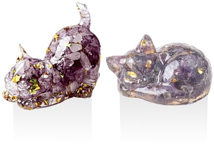 RELKLYU 2 Pezzi di Gattino Ametista, Statue di Animali Carini, Decorazione Creativa della Scrivania di Casa, Ornamenti Divertenti, Regali per Gatti Amanti.