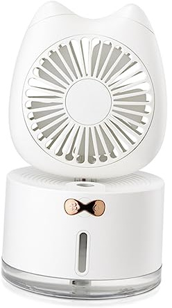 Alipis Usb Mini Cat Fan Portable Humidifying Fan with Colorful Lamp for Summer Cooling Capacity for Home Office School Outdoor Use Battery Lightweight Easy to Carry White
