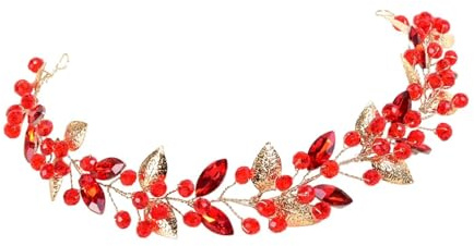 Badiman Bride Wedding Hair Vine Hair Accessorie for Stage Performance, Red