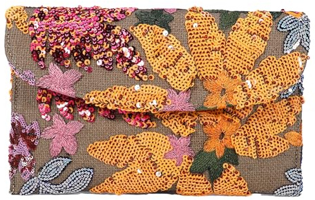 Ausing Damen-Tasche Bestickt Elegante Leichte Frauen-Handtasche Pailletten Kleine Abendtasche Boho-Chic-Stil für Abend Hochzeit Fest Orange