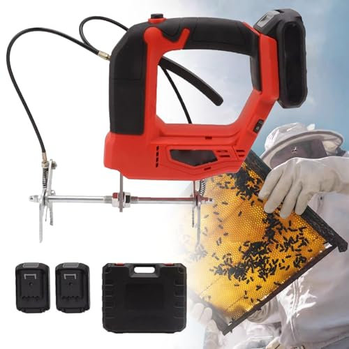 Sunseota Elektrische Bienenstockrahmen-Schüttelmaschine, kabelloser Bienenschüttler, elektrischer Bienenschüttler, wiederaufladbarer Bienenentferner mit bürstenlosem Motor,Red-2battery