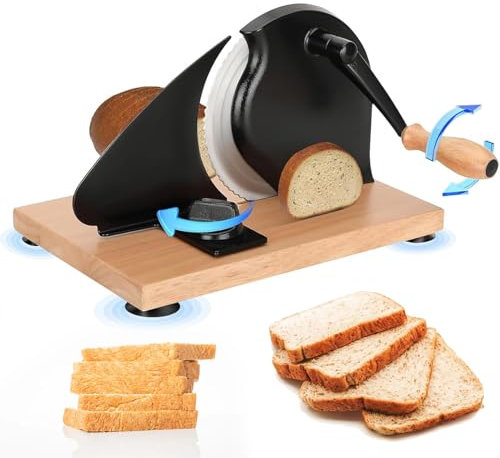 Manual Bread Slicer - Adjustable Thickness & Stainless Steel Blade with Stable Suction Base - Ideal for Sourdough and Sandwich Bread - Easy to Clean for Home & Commercial Use