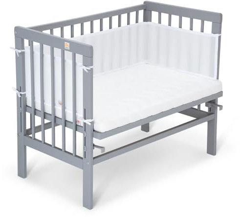 FabiMax Baby Beistellbett Basic, stufenlos höhenverstellbar, Buche massiv weiß lackiert (Matratze Classic, Weiß)