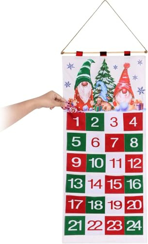 Fabric Advent Calendar, Fill Your Own Advent Calendar with 24 Pockets, Empty Christmas Advent Hanging Calendar to Fill Small Gifts, DIY Christmas Countdown, for Hanging Xmas Decorations (B)