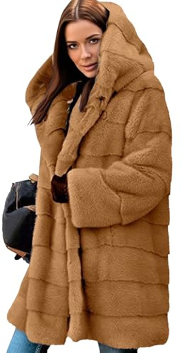 Chaqueta Sherpa de invierno para mujer, talla grande, parka, abrigo de piel sintética manga larga con capucha grande