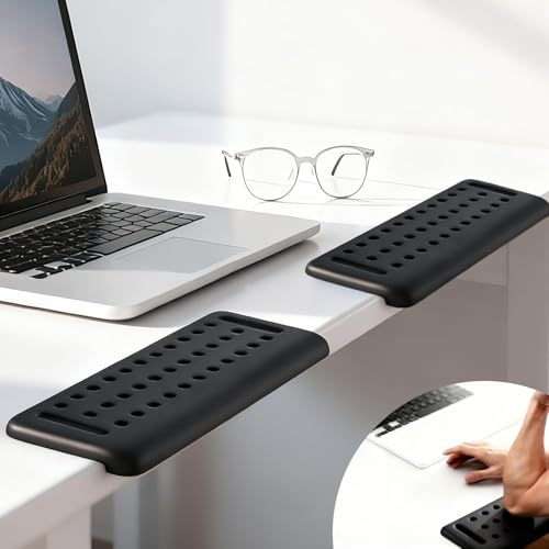 2 Stück L-förmige Ergonomische Handballenauflage Tastatur und Ellenbogenstütze aus Memory Foam, mit Milchseidenstoff und Anti-Rutsch-Saugnapf für Büro und Gaming