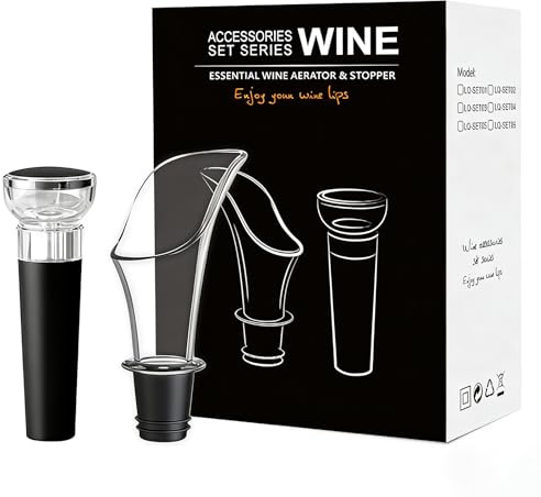 Eastrise Wine Aerator, Wine Pour, Aerator Pourer and Vacuum Stopper Set for Instant Aeration, Spirits, Red White Wine Bottles (Curved Type)