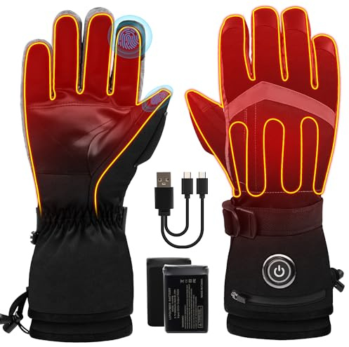 Beheiztbare Handschuhe für Männer und Frauen, 6000mAh Batterie, Wiederaufladbare Handwärmer-Handschuhe mit Touchscreen, Wasserdicht, Elektrisch Beheizter Skihandschuh für Winter,Outdoor, Arbeit, Jagd