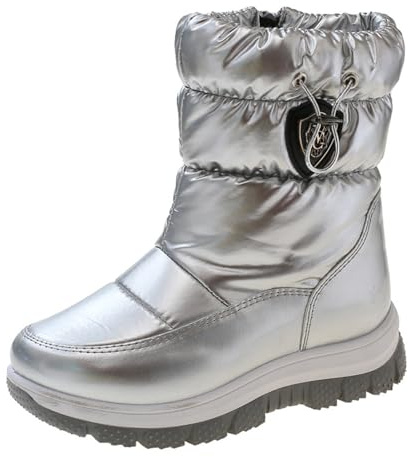 Botas de nieve con forro polar para niños y niñas, térmicas, impermeables, con cremallera, antideslizantes, cálidas, anchas, para exteriores, para caminar, senderismo, Silver, 30 EU