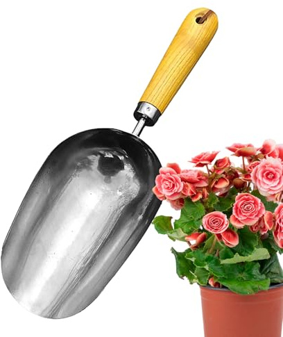 Pala in acciaio – 25 cm pala da giardino, manico liscio in legno, strumento manuale resistente alla ruggine, leggera per piante in vaso, giardino di casa, sabbia, giochi, l, a mano