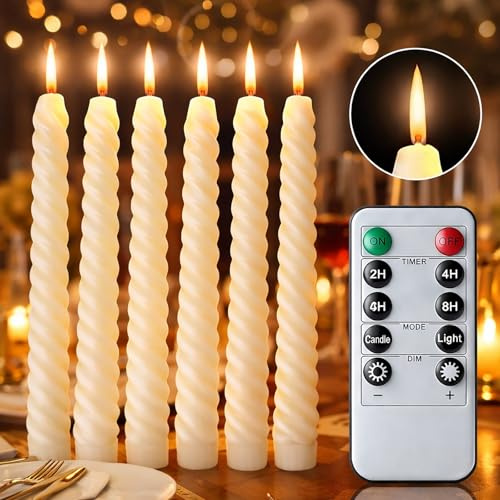 HOUSN Stabkerzen Led Mit Timer,Elektrische Kerzen,6er Set Led Stabkerzen Flammenlos Mit 3d Docht,Fernbedienung,Timerfunktion Und WarmweißEm Flackereffekt, Batteriebetrieben FüR Weihnachten Und Feste