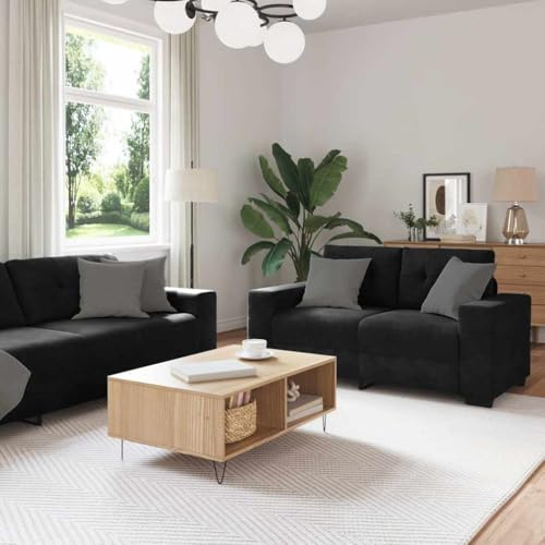 Holamys 2-teiliges Sofa-Set, schwarzer Samt, Wohnzimmer-Möbel, Bequeme Couch mit Kissen, stabile Polstergarnitur für Zuhause, modernes Design