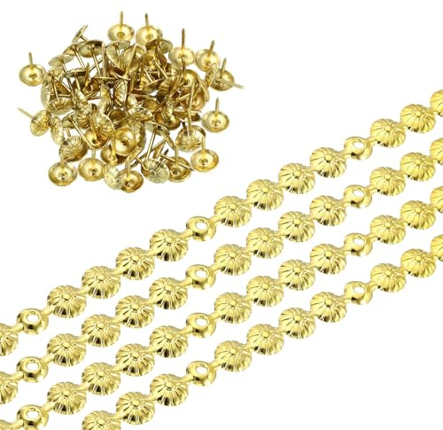 QUARKZMAN 8 Mètres Garniture À Clous Pour Rembourrage 11mm Or | Bandes De Clous Décoratifs Fleuris, Garniture À Clous Avec Rivets, Pour Tête De Lit Canapé Chaise, Accessoire Meuble DIY