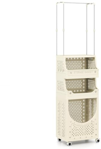 GIANTEX Wäschewagen mit 4 Rollen & 6 Haken, 40L+21L+21L Wäschekorb, Klappbares Design, Wäschesammler Wäschesortierer für Badezimmer, Schlafzimmer, Schlafsaal, Waschküche (82 Liter,mit Wäscheständer)