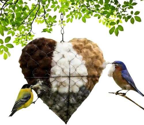 Handmade Fiber Bird Nesting Heart, Birds Nests Material Holder, Winter Tree Shelter for Wild Bird, Bird Gifts, Hummingbird Nest Boxes, Outdoor Bird Shelter for Garden, for Birds Lovers Gift