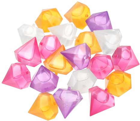 sourcing map 24 Pack Reusable Ice Cubes for Drinks, Plastic Ice Cubes for Juice Coffee Whiskey Cocktail Wine Beverages Summer Party BBQ, Purple/Clear/Orange/Pink Diamond Shape
