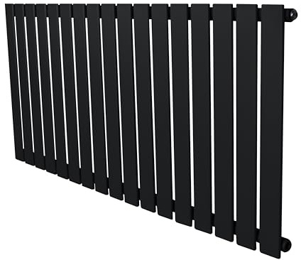 Radiatore Piatto a Colonna Singola 600 x 1190 mm Orizzontale Design Moderno Acciaio al Carbonio Pannello Singolo Riscaldamento Centrale Nero Opaco con Kit Fissaggio e Spazzola