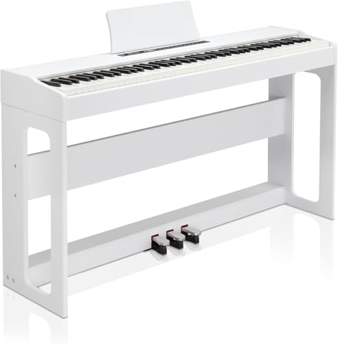 LEADZM Pianoforte Digitale a 88 Tasti, Tastiera Completamente Pesata, Pianoforte Elettrico con MIDI USB, Audio Bluetooth e Altoparlanti Stereo, 128 Toni e Ritmi, Sistema a 3 Pedali (Bianco)