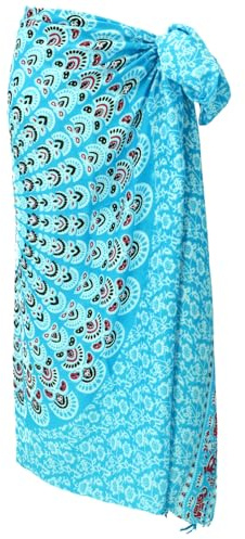 Guru-Shop, Bali sarong, vägghängning, omlottkjol, sarongklänning, turkos, syntetisk, storlek: en storlek, 160 x 110 cm, saronger och strandhanddukar