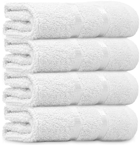 Towelogy® Luxury Egyptian Cotton Face Cloth Flannel Fingertip Towels Set 500 GSM Supersoft and Highly Absorbent Washcloths 30x30 cm (Pack 4, White)