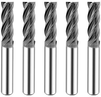 SPEED TIGER Micrograin Carbide Square End Mill - 4 Flute - ISE3/8 4T (5 Pieces, 3/8) - for Milling Alloy Steels, Hardened Steel, Metal & More – Mill Bits Sets for DIYers & Professionals