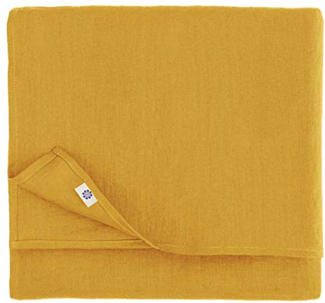 Linen & Cotton Tischdecke Tischwäsche Hygge - Senfgelb/Gelb, 140x250 cm | 100% Leinen, Tischwäsche Landhausstil, Rechteckig Festliche Frühling/Home, Für Küche Restaurant Cafe Hotel Party Sommer